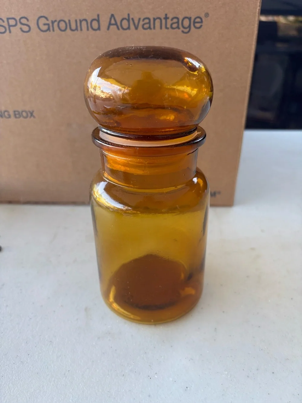 Amber Glass Apothecary Jar with Rounded Lid Vintage farmhouse